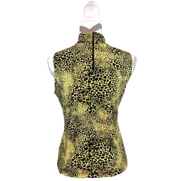 Nicole Miller Greenish Yellow and Black Leopard Print Top - Picture 3 of 8